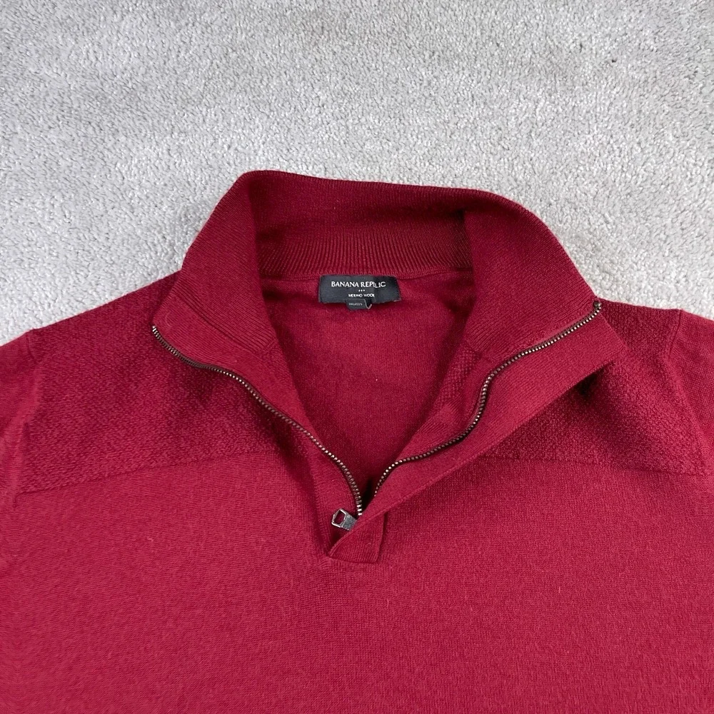 Banana Republic Mens Sweater XL Red Merino Wool Quarter Zip Pullover Casual Prep